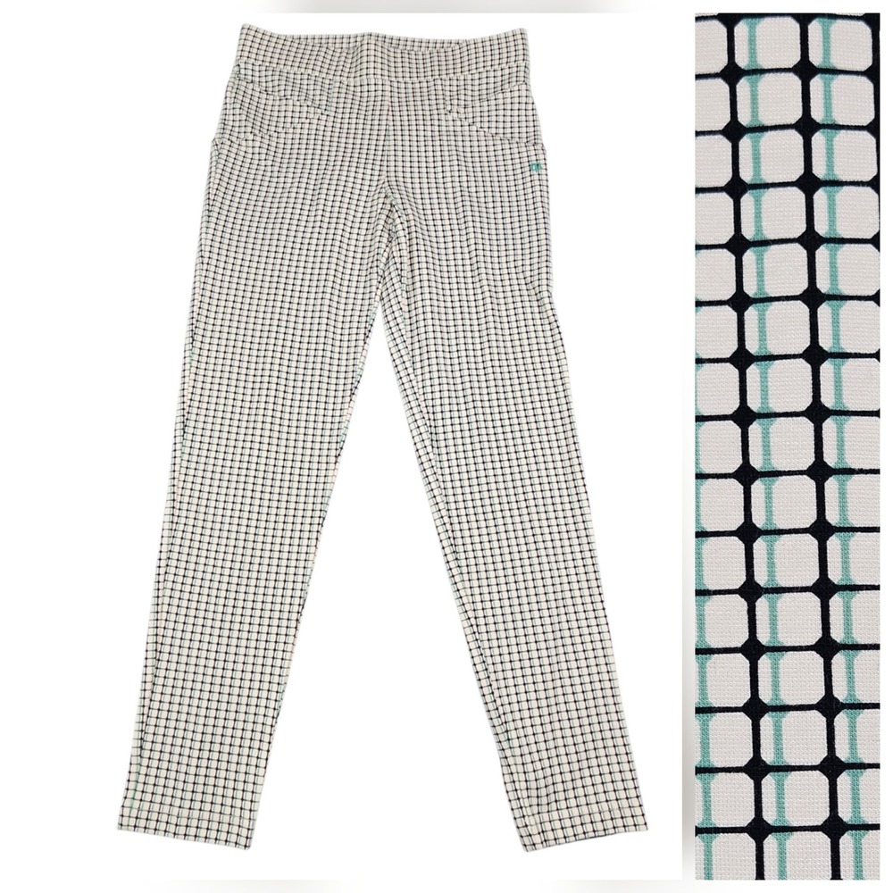 Betabrand Sz M Journey Dress Yoga Pants Ponte Stretch Ankle 6-Pocket Plaid W1595